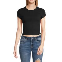 Arizona Womens Round Neck Short Sleeve Crop Top Juniors