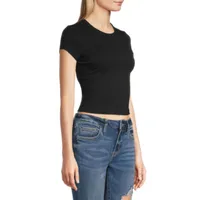 Arizona Womens Round Neck Short Sleeve Crop Top Juniors