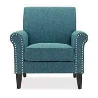 Jean Traditional Rolled Arm Accent Chair with Pewter Nailheads Tweed