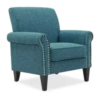 Jean Traditional Rolled Arm Accent Chair with Pewter Nailheads Tweed