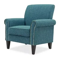 Jean Traditional Rolled Arm Accent Chair with Pewter Nailheads Tweed