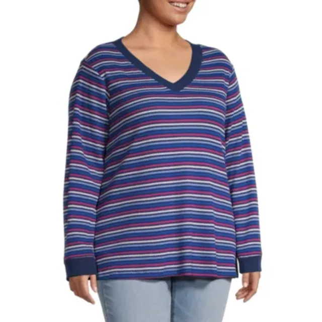 St. John's Bay Plus Womens V Neck Long Sleeve Thermal Top