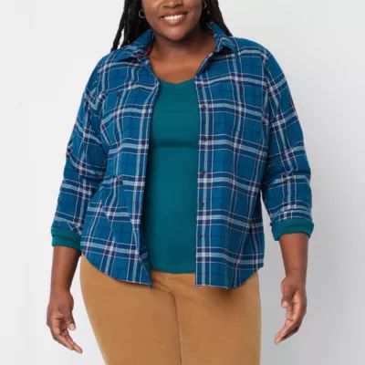 St. John's Bay Plus Womens Long Sleeve Flannel Shirt