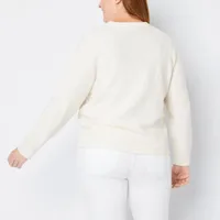 St. John's Bay Plus Womens Henley Neck Long Sleeve Cable Knit Pullover Sweater