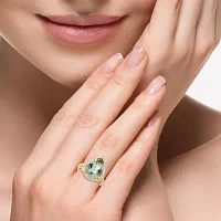 Effy Final Call Womens Genuine Green Amethyst & 5/8 CT. T.W. Natural Diamond 14K Gold Pear Halo Side Stone Cocktail Ring