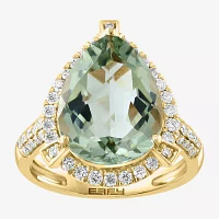 Effy Final Call Womens Genuine Green Amethyst & 5/8 CT. T.W. Natural Diamond 14K Gold Pear Halo Side Stone Cocktail Ring