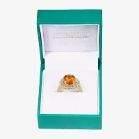 Effy Final Call Womens Genuine Yellow Citrine & 3/8 CT. T.W. Diamond 14K Gold Star Halo Side Stone Cocktail Ring