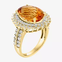 Effy Final Call Womens Genuine Yellow Citrine & 3/8 CT. T.W. Diamond 14K Gold Star Halo Side Stone Cocktail Ring