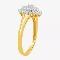 Womens 3/8 CT.T.W. Lab-Grown Diamond 10K Gold Oval Cluster Cocktail Ring