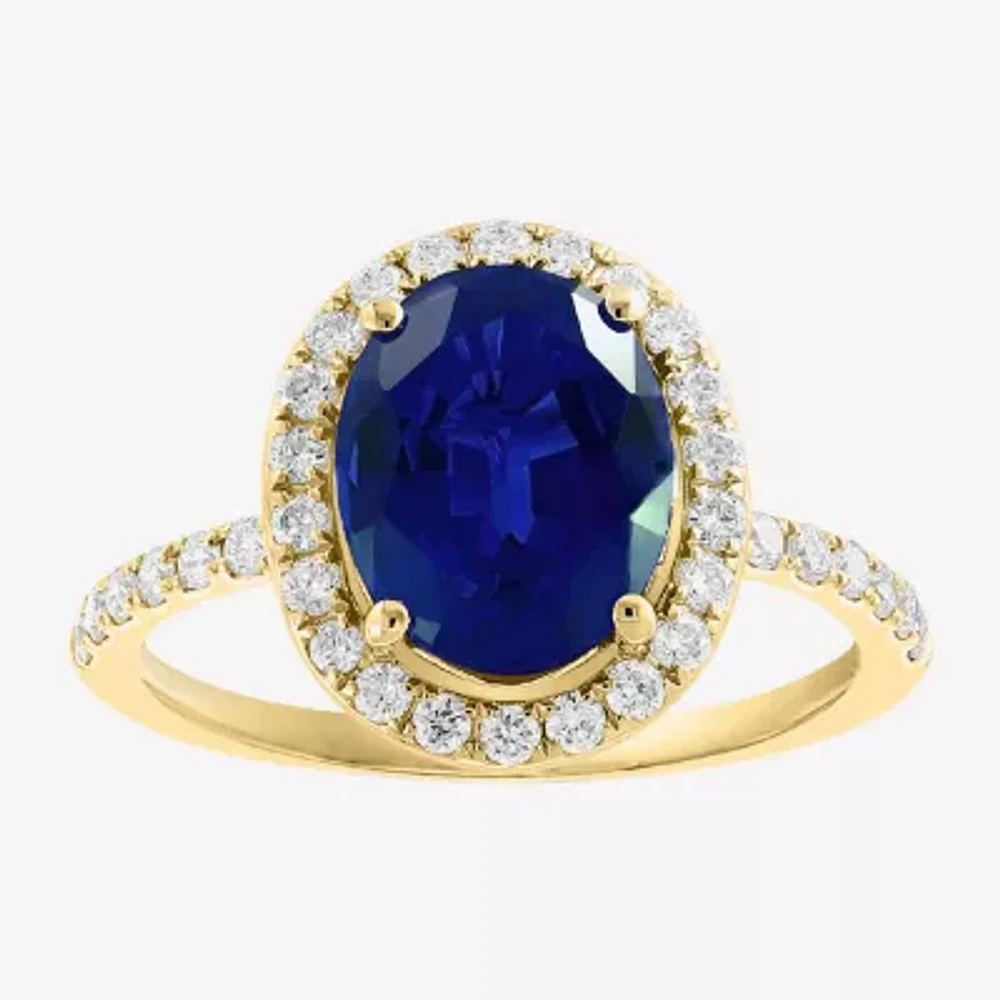 Effy  Womens 3/8 CT. T.W. Gemstone 14K Gold Oval Halo Side Stone Cocktail Ring