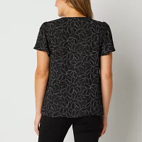 Liz Claiborne Womens Keyhole Neck Short Sleeve Blouse
