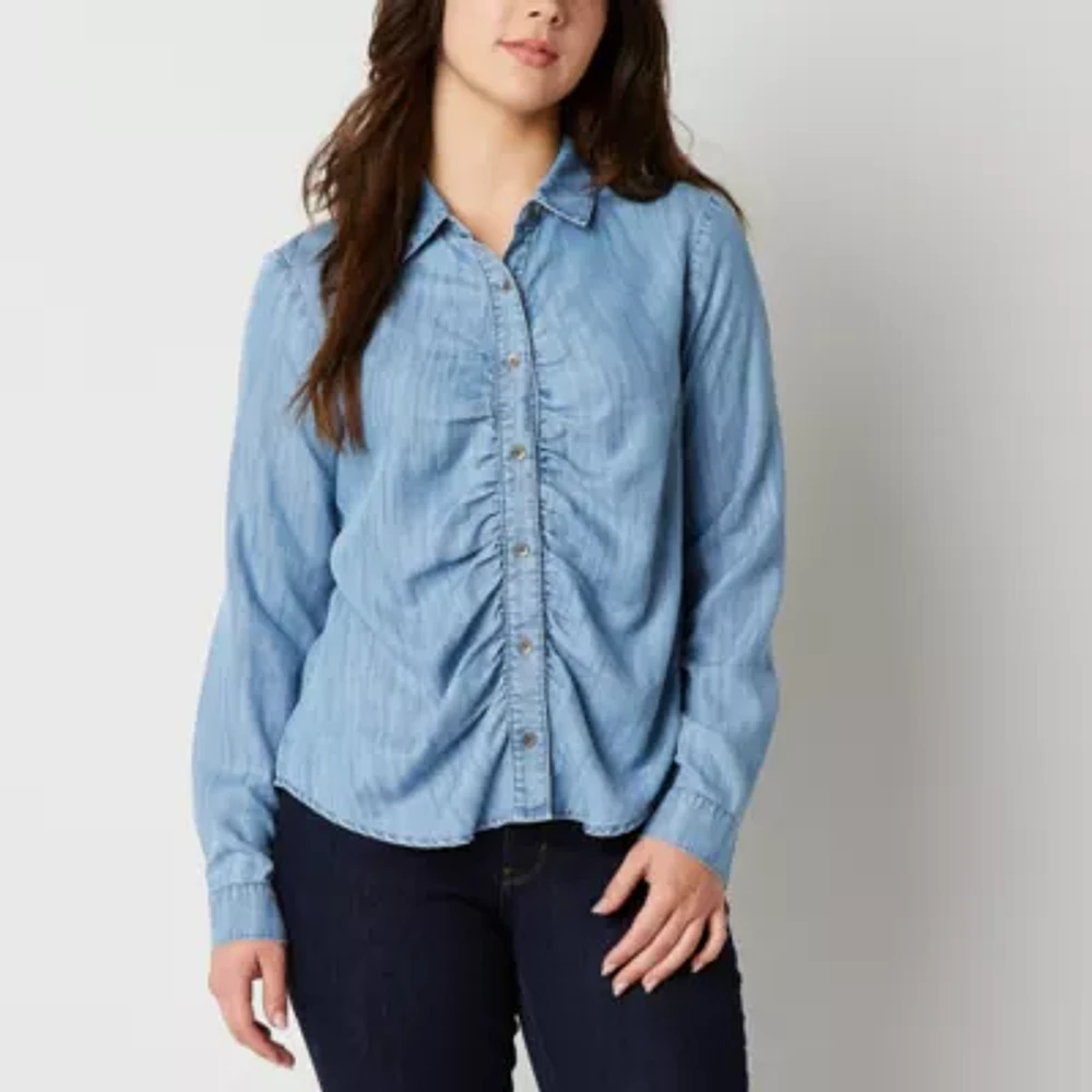 a.n.a Womens Long Sleeve Regular Fit Button-Down Shirt