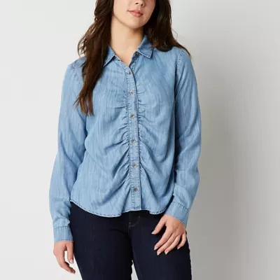 a.n.a Womens Long Sleeve Regular Fit Button-Down Shirt