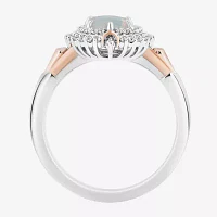 Enchanted Disney Fine Jewelry 10th Anniversary Womens 1/5 CT. Lab Created White Opal 14K Rose Gold Over Silver Sterling Oval Elsa Frozen Halo Cocktail Ring