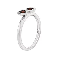 Personally Stackable Genuine Garnet Sterling Silver Double-Heart Ring