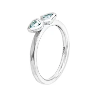 Personally Stackable Genuine Aquamarine Sterling Silver Double-Heart Ring