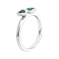 Personally Stackable Lab-Created Emerald Sterling Silver Double-Heart Ring