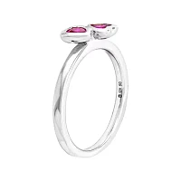 Personally Stackable Lab-Created Ruby Sterling Silver Double-Heart Ring