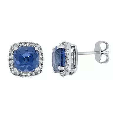 Blue & White Lab-Created Sapphire Sterling Silver Earrings
