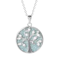 Tree Of Life Womens White Cubic Zirconia Sterling Silver Round Pendant Necklace