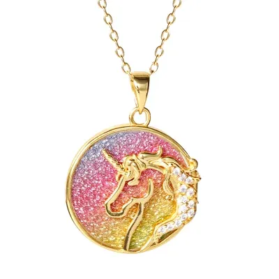 Unicorn Womens White Cubic Zirconia 14K Gold Over Silver Round 18 Inch Pendant Necklace