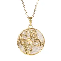 Womens White Cubic Zirconia 14K Gold Over Silver Butterfly Round Pendant Necklace