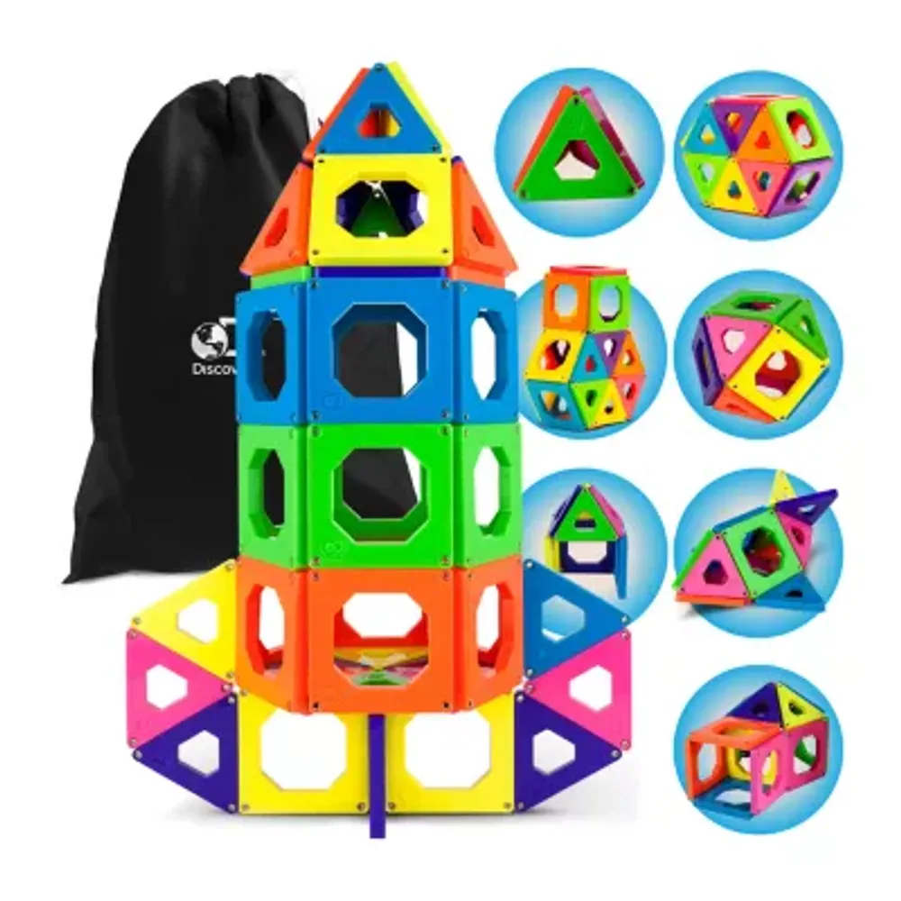 Discovery Kids 50-Piece Magnetic Tile Building Blocks Set