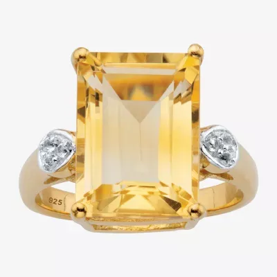 Womens Genuine Yellow Citrine 14K Gold Over Silver Cocktail Ring