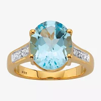 Womens Genuine Blue Topaz 14K Gold Over Silver Cocktail Ring