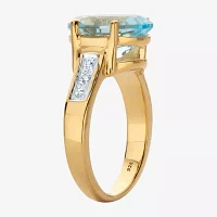 Womens Genuine Blue Topaz 14K Gold Over Silver Cocktail Ring