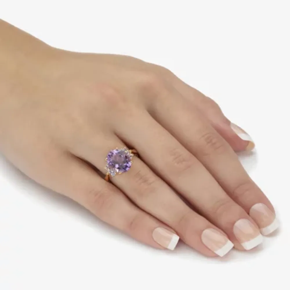 Womens Genuine Purple Amethyst 14K Gold Over Silver Cocktail Ring