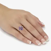 Womens Genuine Purple Amethyst 14K Gold Over Silver Cocktail Ring