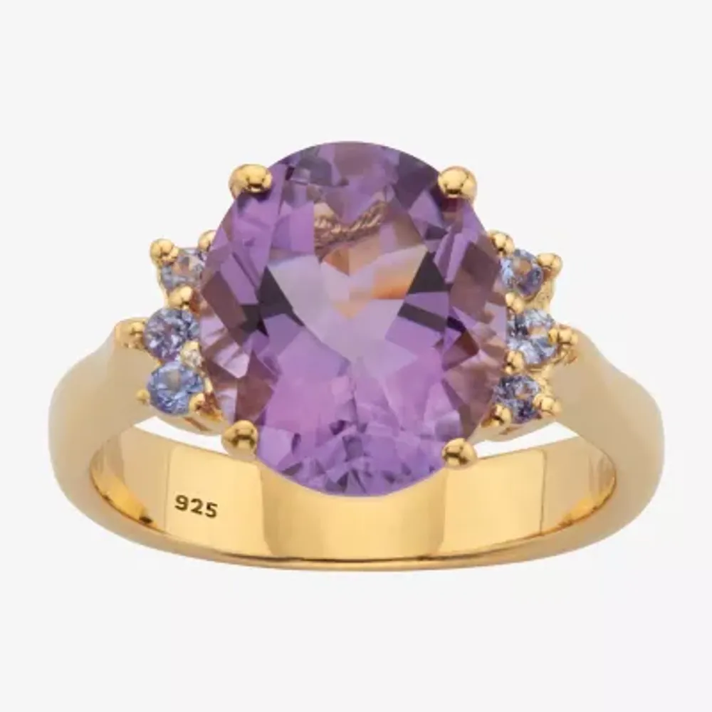 Womens Genuine Purple Amethyst 14K Gold Over Silver Cocktail Ring