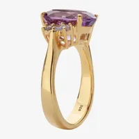 Womens Genuine Purple Amethyst 14K Gold Over Silver Cocktail Ring