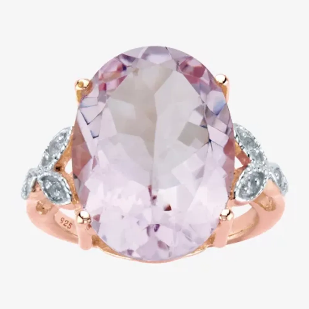 Womens Genuine Pink Amethyst 14K Rose Gold Over Silver Cocktail Ring