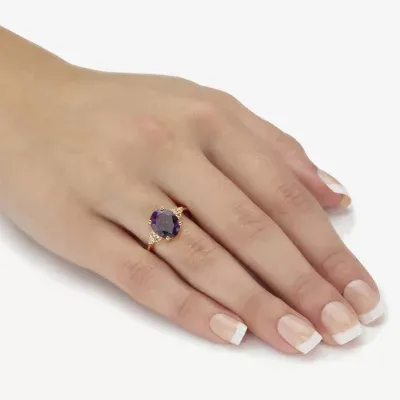 Womens Genuine Purple Amethyst 14K Gold Over Silver Cocktail Ring