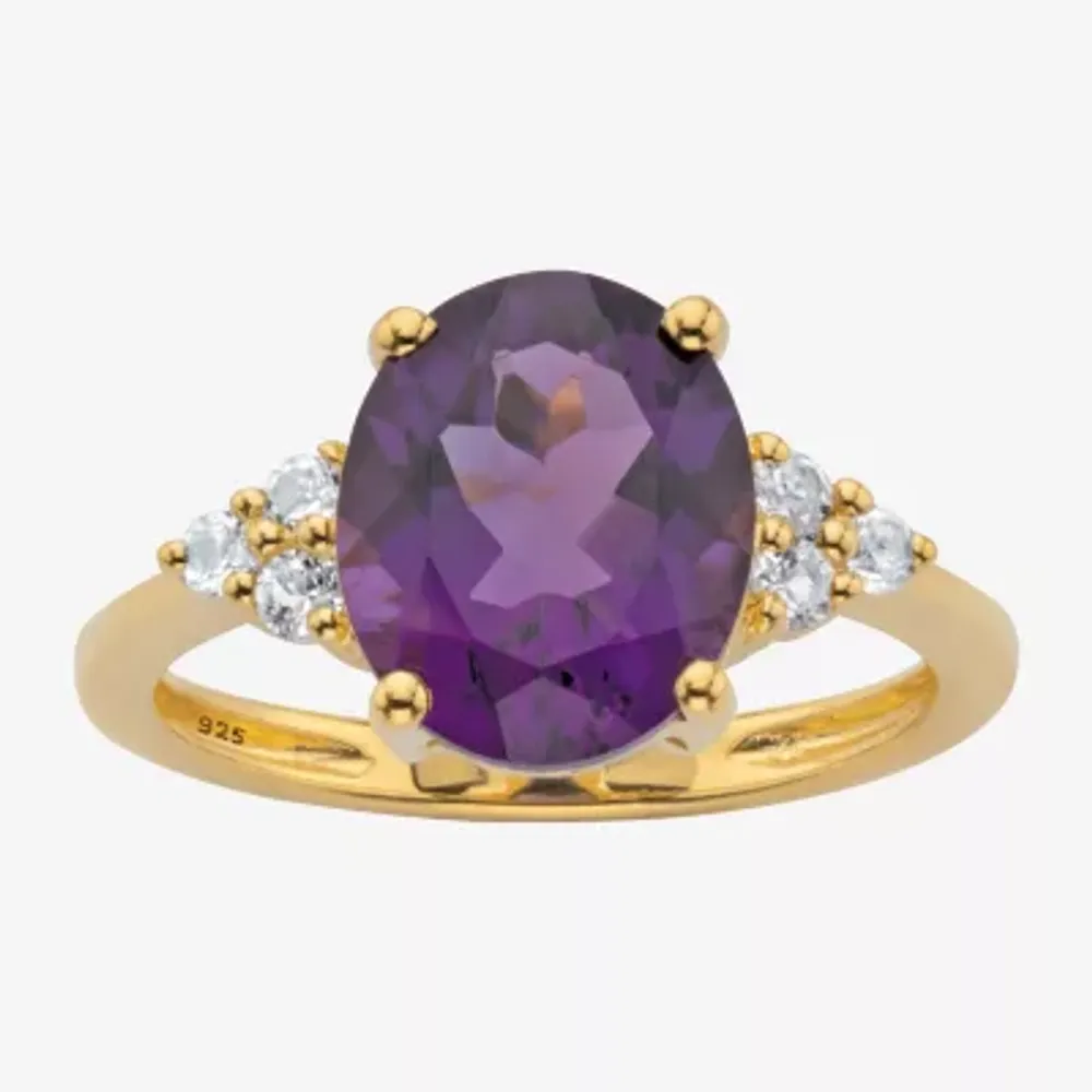 Womens Genuine Purple Amethyst 14K Gold Over Silver Cocktail Ring