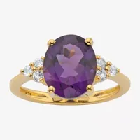 Womens Genuine Purple Amethyst 14K Gold Over Silver Cocktail Ring