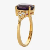 Womens Genuine Purple Amethyst 14K Gold Over Silver Cocktail Ring