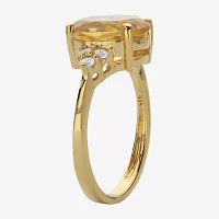 Womens Genuine Yellow Citrine 14K Gold Over Silver Cocktail Ring