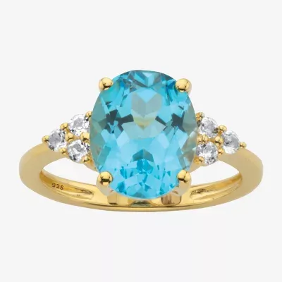 Womens Genuine Blue Topaz 14K Gold Over Silver Cocktail Ring