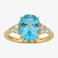 Womens Genuine Blue Topaz 14K Gold Over Silver Cocktail Ring