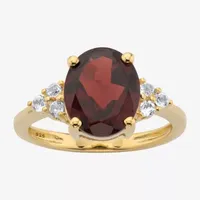 Womens Genuine Red Garnet 14K Gold Over Silver Oval Cocktail Ring