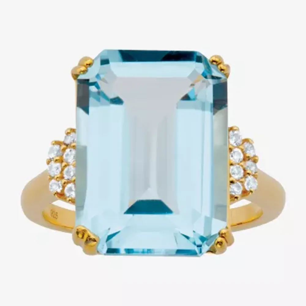 Womens Genuine Blue Topaz 18K Gold Over Silver Cocktail Ring