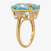 Womens Genuine Blue Topaz 18K Gold Over Silver Cocktail Ring