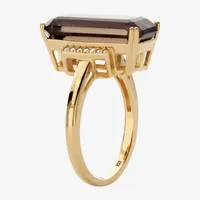 Womens Genuine Brown Quartz 18K Gold Over Silver Cocktail Ring