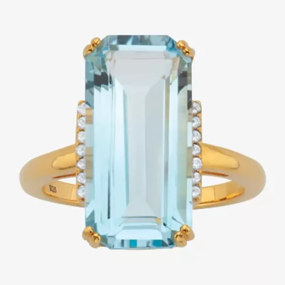 Womens Genuine Blue Topaz 18K Gold Over Silver Cocktail Ring