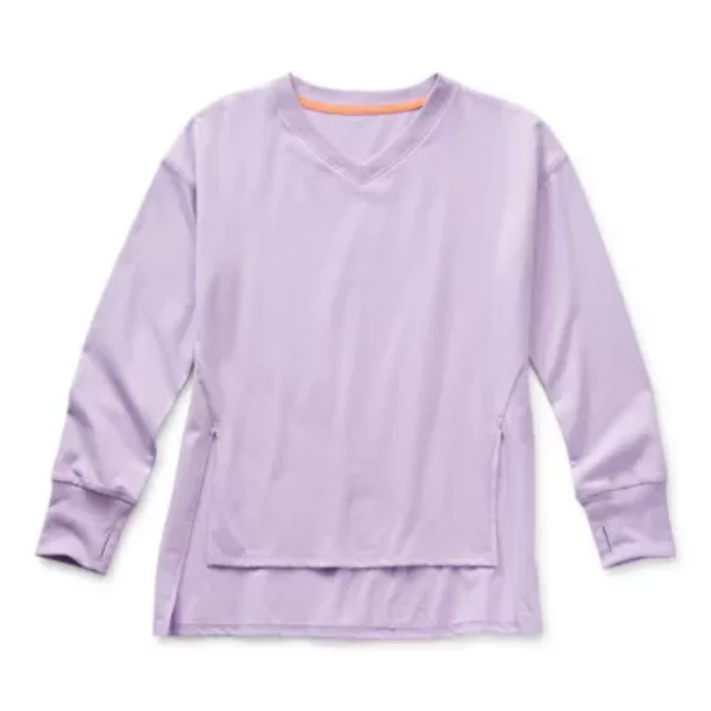 Xersion Little & Big Girls V Neck Long Sleeve T-Shirt