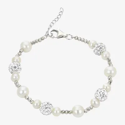 White Cultured Freshwater Pearl Sterling Silver Beaded Bracelet