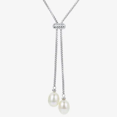Womens White Cultured Freshwater Pearl Sterling Silver Y Necklace